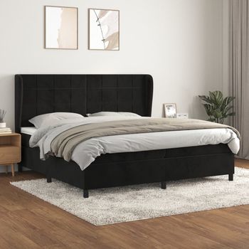 Cama Doble | Cama Box Spring | Cama Para Adultos Con Colchón Terciopelo Negro 200x200 Cm Cfw577457