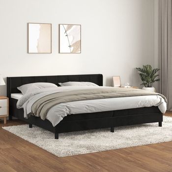 Cama Doble | Cama Box Spring | Cama Para Adultos Con Colchón Terciopelo Negro 200x200 Cm Cfw989500