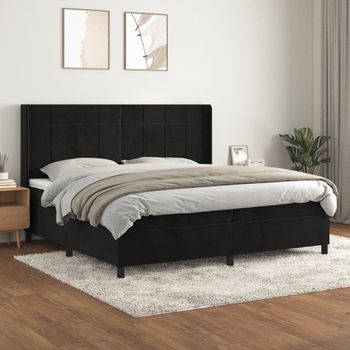 Cama Doble | Cama Box Spring | Cama Para Adultos Con Colchón Terciopelo Negro 200x200 Cm Cfw439017