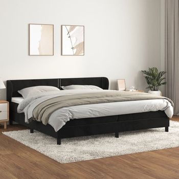 Cama Doble | Cama Box Spring | Cama Para Adultos Con Colchón Terciopelo Negro 200x200 Cm Cfw128367