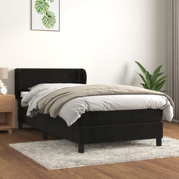 Cama Individual | Cama Box Spring | Cama Para Adultos Con Colchón Terciopelo Negro 80x200 Cm Cfw249871