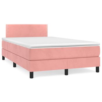 Cama Matrimonial | Cama Para Adultos | Cama Box Spring Con Colchón Terciopelo Rosa 120x190 Cm Cfw603335