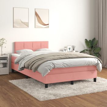 Cama Matrimonial | Cama Para Adultos | Cama Box Spring Con Colchón Terciopelo Rosa 120x200 Cm Cfw117526