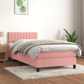 Cama Individual | Cama Box Spring | Cama Para Adultos Con Colchón Terciopelo Rosa 90x200 Cm Cfw985282