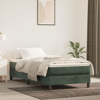 Cama Individual | Cama Box Spring | Cama Para Adultos Con Colchón Terciopelo Verde Oscuro 100x200 Cm Cfw481923