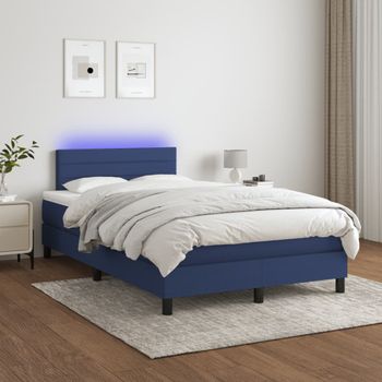 Cama Matrimonial | Cama Para Adultos | Cama Box Spring Con Colchón Y Led Tela Azul 120x200 Cm Cfw646562