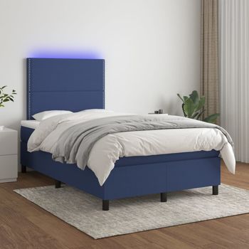 Cama Doble | Cama Box Spring | Cama Para Adultos Con Colchón Y Led Tela Azul 120x200 Cm Cfw681620