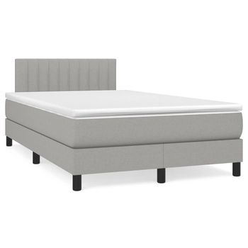 Cama Matrimonial | Cama Para Adultos | Cama Box Spring Con Colchón Y Led Tela Gris Claro 120x190 Cm Cfw770548