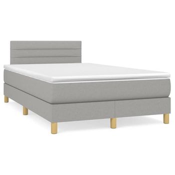 Cama Matrimonial | Cama Para Adultos | Cama Box Spring Con Colchón Y Led Tela Gris Claro 120x190 Cm Cfw373701