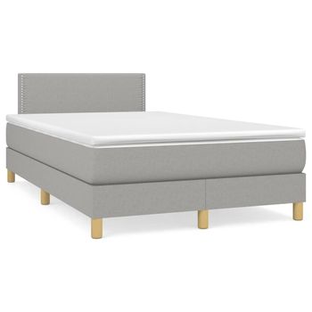 Cama Matrimonial | Cama Para Adultos | Cama Box Spring Con Colchón Y Led Tela Gris Claro 120x190 Cm Cfw305136