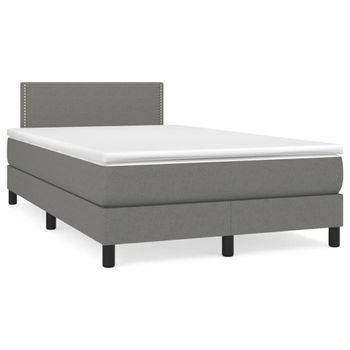 Cama Matrimonial | Cama Para Adultos | Cama Box Spring Con Colchón Y Led Tela Marrón Oscuro 120x190 Cm Cfw883069