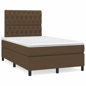 Cama Matrimonial | Cama Para Adultos | Cama Box Spring Con Colchón Y Led Tela Marrón Oscuro 120x190 Cm Cfw759942