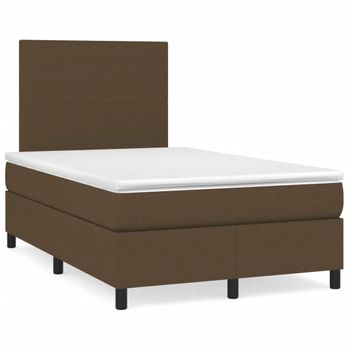 Cama Matrimonial | Cama Para Adultos | Cama Box Spring Con Colchón Y Led Tela Marrón Oscuro 120x190 Cm Cfw844953