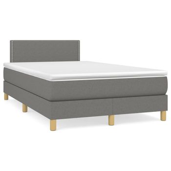 Cama Matrimonial | Cama Para Adultos | Cama Box Spring Con Colchón Y Led Tela Marrón Oscuro 120x190 Cm Cfw951245