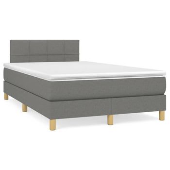 Cama Matrimonial | Cama Para Adultos | Cama Box Spring Con Colchón Y Led Tela Marrón Oscuro 120x190 Cm Cfw900662