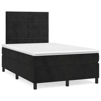 Cama Matrimonial | Cama Para Adultos | Cama Box Spring Con Colchón Y Led Terciopelo Negro 120x190 Cm Cfw705688