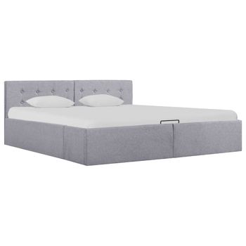 Cama Matrimonial | Cama Para Adultos | Cama Canapé Hidráulica Almacenaje Led Tela Gris Claro 160x200cm Cfw52659