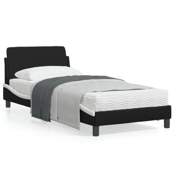 Cama Para Adulto | Cama Individual | Cama Con Cabecero Cuero Sintético Negro Y Blanco 80x200 Cm Cfw765991