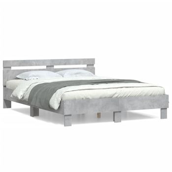 Cama Matrimonial | Cama Para Adultos | Cama Con Cabecero Madera De Ingeniería Gris Hormigón 150x200 Cm Cfw217963