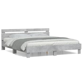 Cama Matrimonial | Cama Para Adultos | Cama Con Cabecero Madera De Ingeniería Gris Hormigón 160x200 Cm Cfw209764