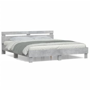 Cama Matrimonial | Cama Para Adultos | Cama Con Cabecero Madera De Ingeniería Gris Hormigón 180x200 Cm Cfw283428