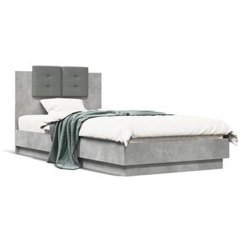 Cama Para Adulto | Cama Individual | Cama Con Cabecero Madera De Ingeniería Gris Hormigón 90x190 Cm Cfw859667