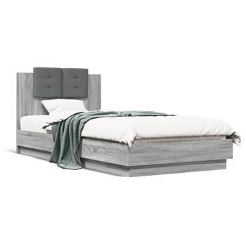 Cama Para Adulto | Cama Individual | Cama Con Cabecero Madera De Ingeniería Gris Sonoma 90x200 Cm Cfw126633