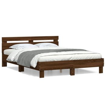 Cama Matrimonial | Cama Para Adultos | Cama Con Cabecero Madera De Ingeniería Marrón Roble 140x190 Cm Cfw762205