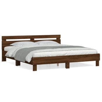 Cama Matrimonial | Cama Para Adultos | Cama Con Cabecero Madera De Ingeniería Marrón Roble 160x200 Cm Cfw625093