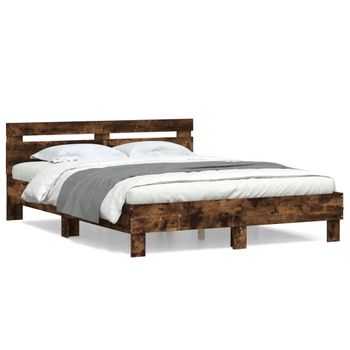 Cama Matrimonial | Cama Para Adultos | Cama Con Cabecero Madera De Ingeniería Roble Ahumado 140x190 Cm Cfw103966