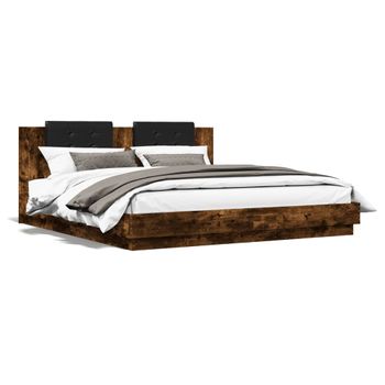 Cama Matrimonial | Cama Para Adultos | Cama Con Cabecero Madera De Ingeniería Roble Ahumado 180x200 Cm Cfw10788