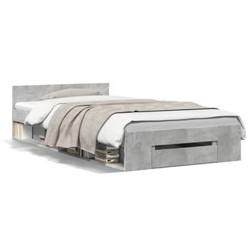 Cama Individual | Cama Para Adultos | Cama Con Cajón Madera De Ingeniería Gris Hormigón 75x190 Cm Cfw75327