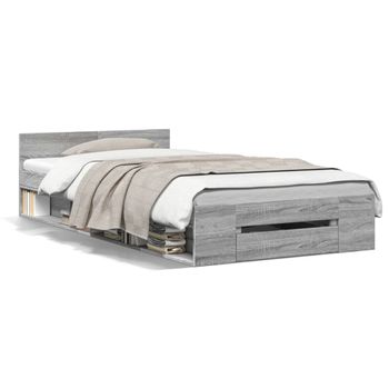 Cama Individual | Cama Para Adultos | Cama Con Cajón Madera De Ingeniería Gris Sonoma 75x190 Cm Cfw15238