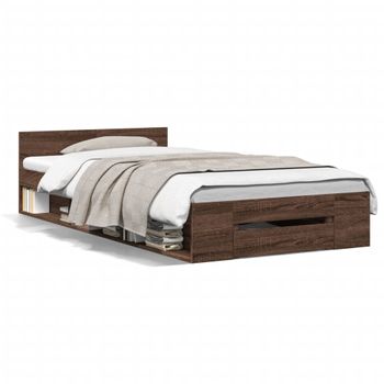 Cama Individual | Cama Para Adultos | Cama Con Cajón Madera De Ingeniería Marrón Roble 75x190 Cm Cfw84281