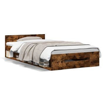 Cama Individual | Cama Para Adultos | Cama Con Cajón Madera De Ingeniería Roble Ahumado 75x190 Cm Cfw16071