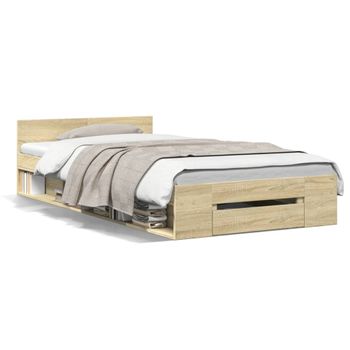 Cama Individual | Cama Para Adultos | Cama Con Cajón Madera De Ingeniería Roble Sonoma 75x190 Cm Cfw42453