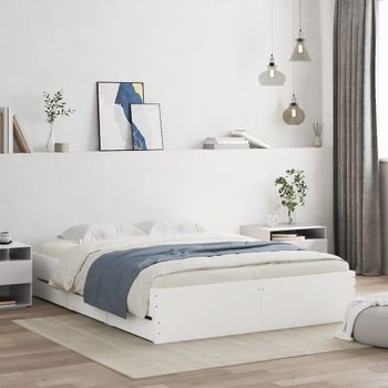 Cama Matrimonial | Cama Para Adultos | Cama Con Cajones Madera De Ingeniería Blanca 140x190 Cm Cfw277970