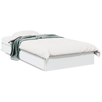 Cama Individual | Cama Para Adultos | Cama Con Cajones Madera De Ingeniería Blanca 75x190 Cm Cfw43275