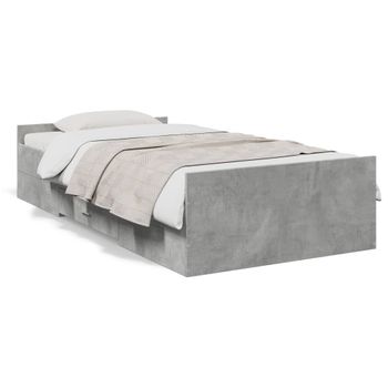 Cama Para Adulto | Cama Individual | Cama Con Cajones Madera De Ingeniería Gris Hormigón 75x190 Cm Cfw716114