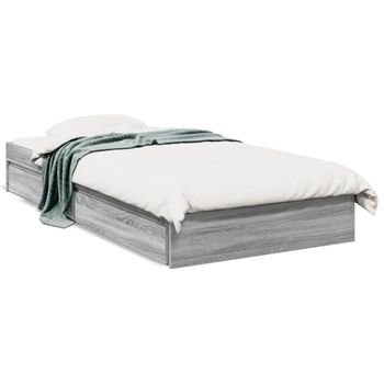 Cama Individual | Cama Para Adultos | Cama Con Cajones Madera De Ingeniería Gris Sonoma 90x190 Cm Cfw15298