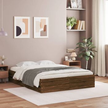 Cama Matrimonial | Cama Para Adultos | Cama Con Cajones Madera De Ingeniería Marrón Roble 120x200 Cm Cfw511081