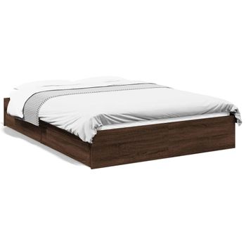 Cama Matrimonial | Cama Para Adultos | Cama Con Cajones Madera De Ingeniería Marrón Roble 135x190 Cm Cfw98177