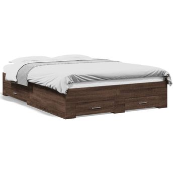 Cama Matrimonial | Cama Para Adultos | Cama Con Cajones Madera De Ingeniería Marrón Roble 140x190 Cm Cfw64113