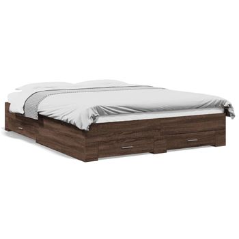 Cama Para Adultos | Cama Con Cajones Madera De Ingeniería Marrón Roble 140x200 Cm Cfw68794