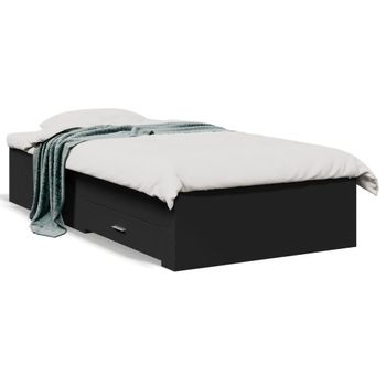 Cama Para Adultos | Cama Con Cajones Madera De Ingeniería Negra 75x190 Cm Cfw83619