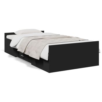 Cama Para Adulto | Cama Individual | Cama Con Cajones Madera De Ingeniería Negra 75x190 Cm Cfw557901