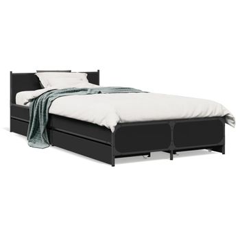 Cama Individual | Cama Para Adultos | Cama Con Cajones Madera De Ingeniería Negra 75x190 Cm Cfw94418