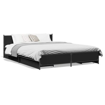 Cama Matrimonial | Cama Para Adultos | Cama Con Cajones Madera De Ingeniería Negro 120x190 Cm Cfw85338