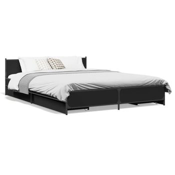 Cama Matrimonial | Cama Para Adultos | Cama Con Cajones Madera De Ingeniería Negro 120x200 Cm Cfw435162