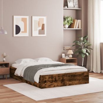 Cama Matrimonial | Cama Para Adultos | Cama Con Cajones Madera De Ingeniería Roble Ahumado 120x190 Cm Cfw589415